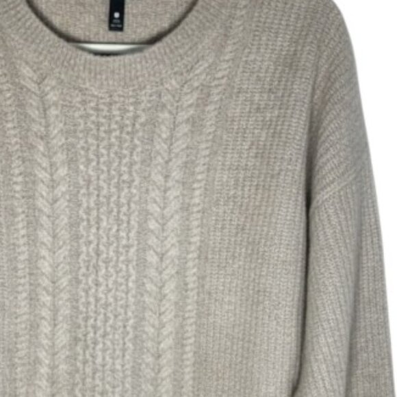 Aqua Cashmere Cable Knit Sweater Tan Beige 100% Cashmere Luxury L - Picture 3 of 5